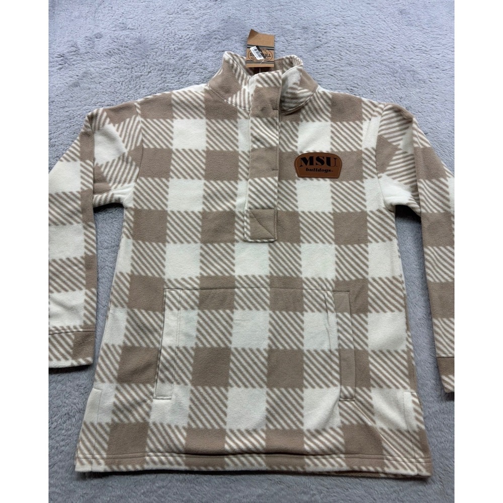 Rivalry Threads MSU Bulldogs Tan Plaid Fleece Quarter Snap Pullover Small 4/6‎